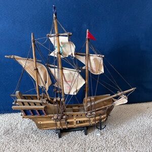 Wooden Model Ship with Sails. Santa Maria 1492